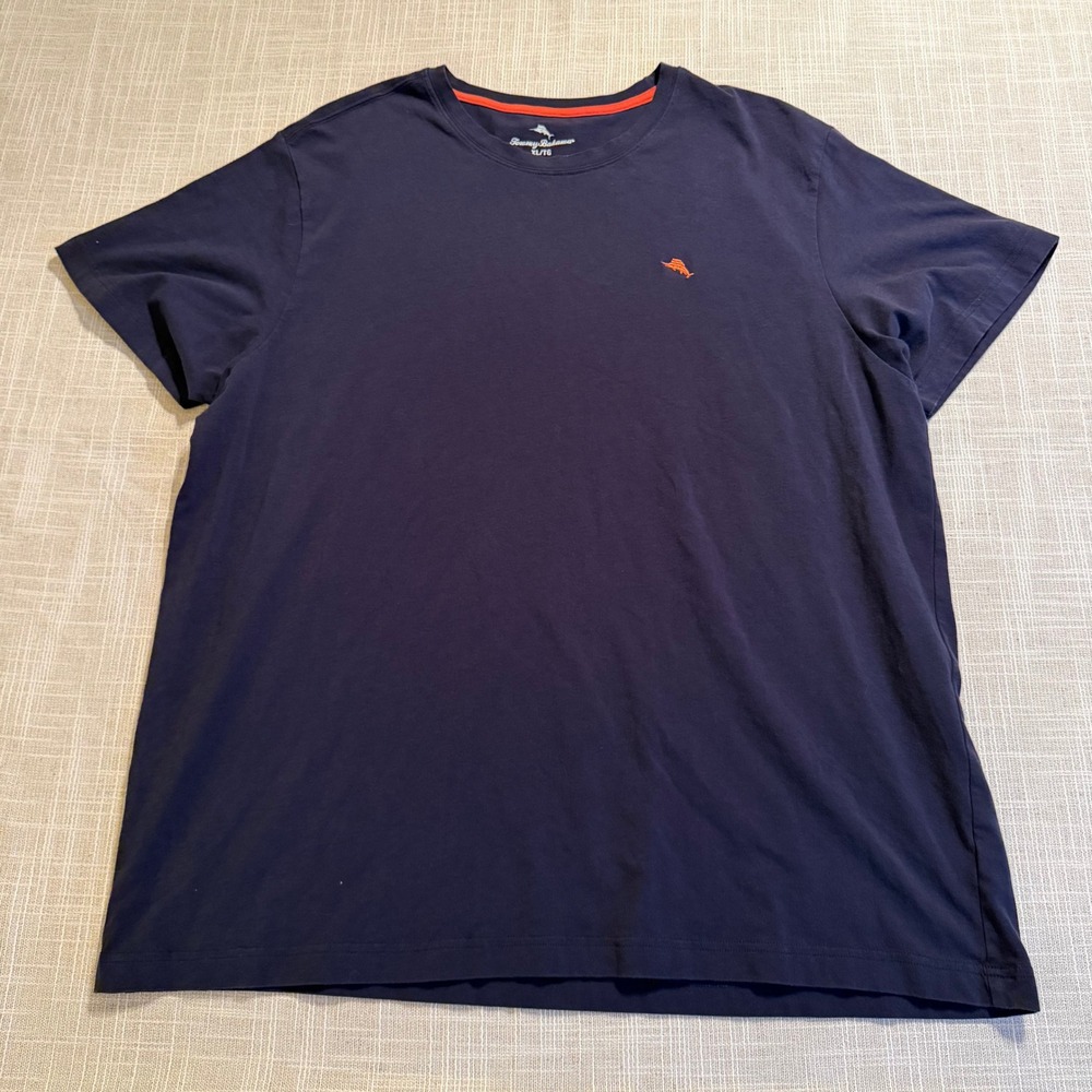 Tommy Bahama Mens XL Navy Blue Cotton Stretch Short Sleeve Marlin Logo T-Shirt